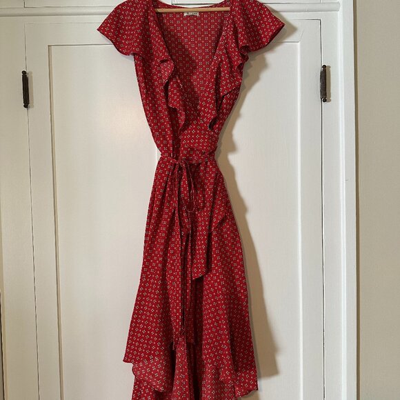 Spanish Style Red Wrap Dress - Picture 1 of 5